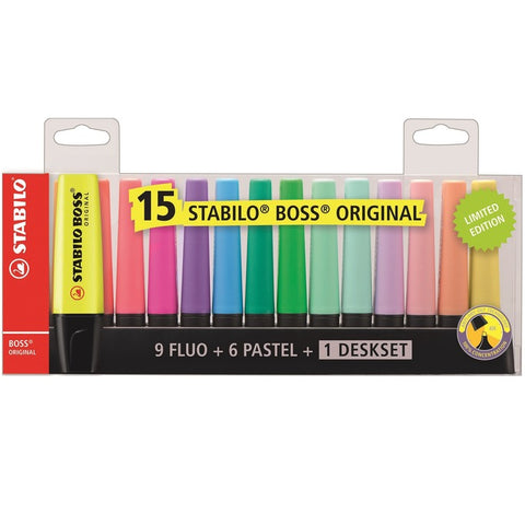 Evidenziatore STABILO BOSS Original. Set da scrivania 15 colori. Set da scrivania Limited Edition